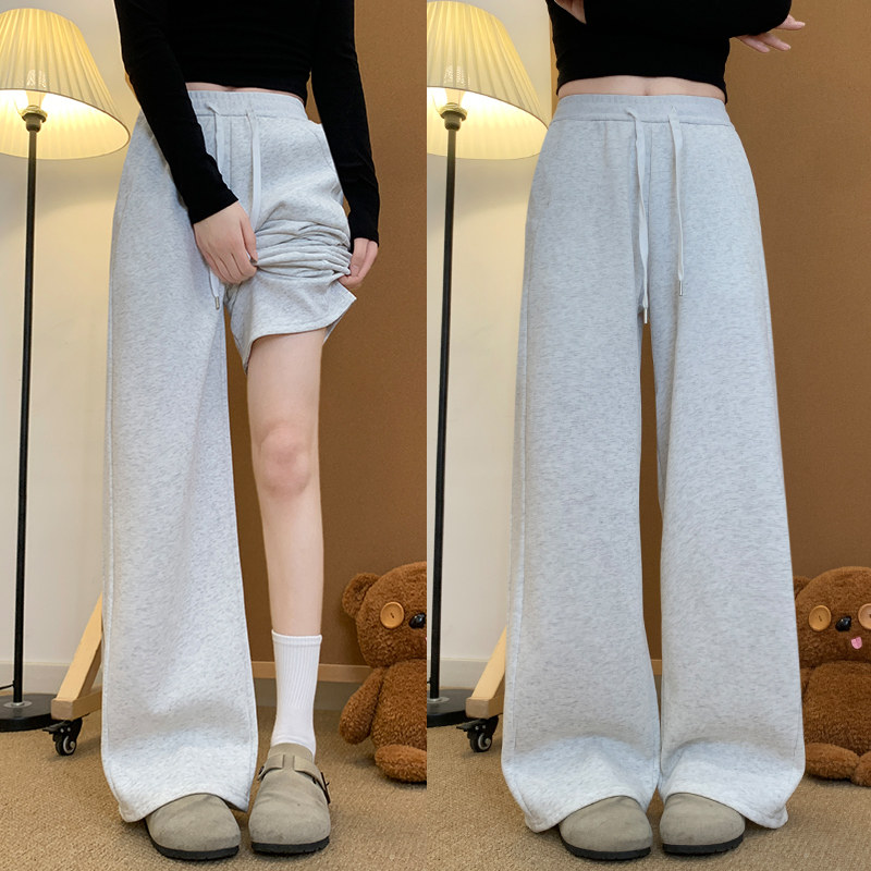 灰色lulu卫裤女春秋新款高腰显瘦直筒垂感休闲秋冬加绒运动阔腿裤,女装/女士精品,休闲裤,淘宝优惠券,粉丝福利购,淘宝优惠卷