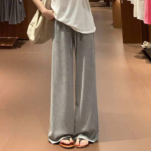 灰色铜氨丝阔腿裤女夏薄款面膜裤