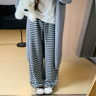 灰色条纹裤女秋冬季2025新款高腰垂感小个子慵懒松弛感休闲阔腿裤