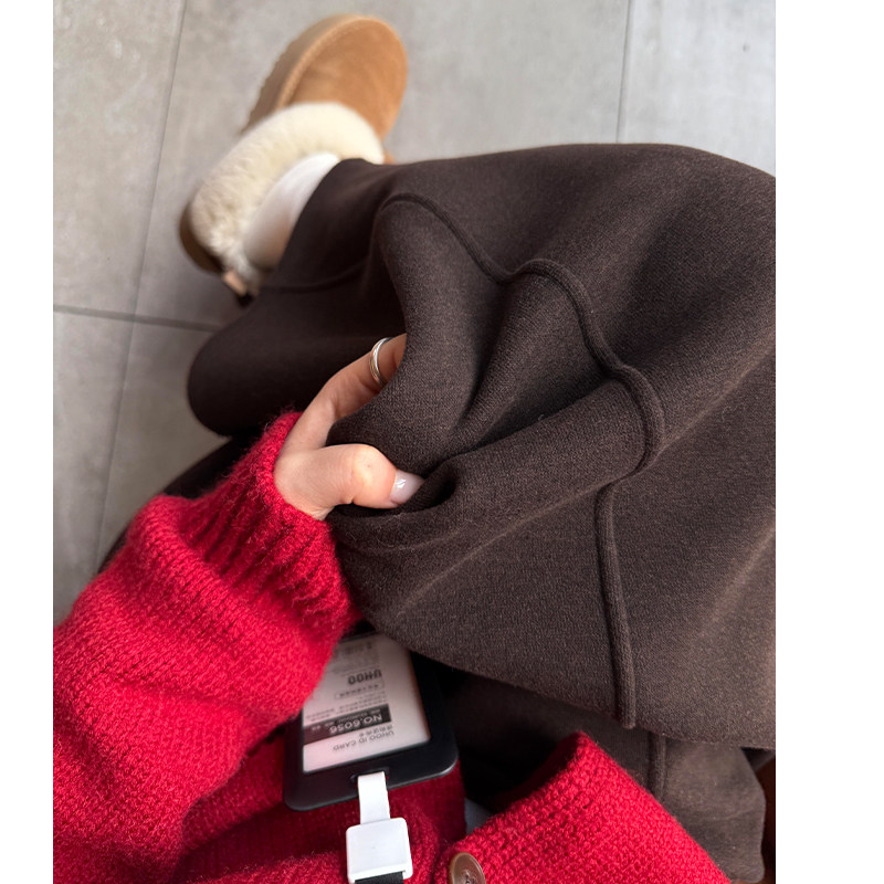 咖色高腰加绒显瘦阔腿裤秋冬新款