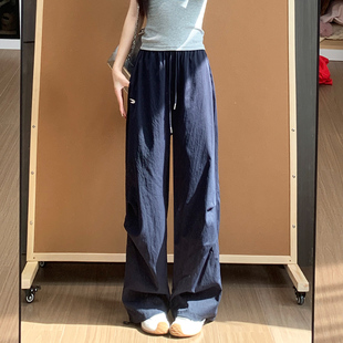 小个子直筒显瘦休闲宽松阔腿裤 藏青色美式 女夏2025新款 裤 速干工装