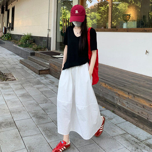 白色高腰抗皱速干半身裙