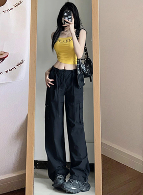 黑色工装裤女夏季薄款2026年新款高腰宽松直筒春秋休闲美式阔腿裤