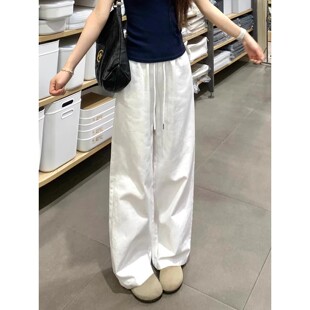 白色裤子女春秋2026新款高腰小个子牛仔裤宽松直筒休闲棉麻阔腿裤