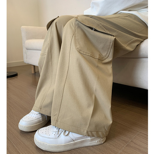 美式工装阔腿裤女秋冬加绒2025新款小个子高腰显瘦宽松休闲弯刀裤