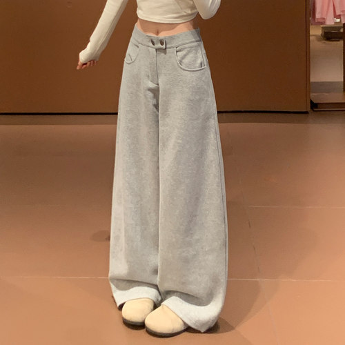 韩系灰色阔腿裤女宽松显瘦垂坠