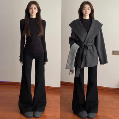 黑色加绒微喇裤女秋冬2025新款