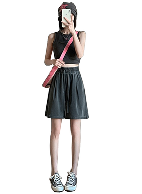 灰色天丝牛仔短裤女夏薄款高腰