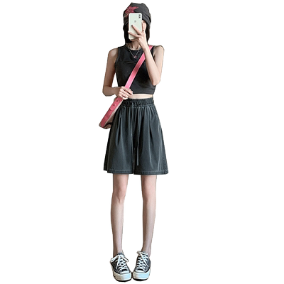 灰色天丝牛仔短裤女夏薄款高腰