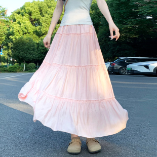 粉色半身裙女夏季 蓬蓬芭蕾蛋糕裙 2025新款 高腰显瘦a字伞裙中长款