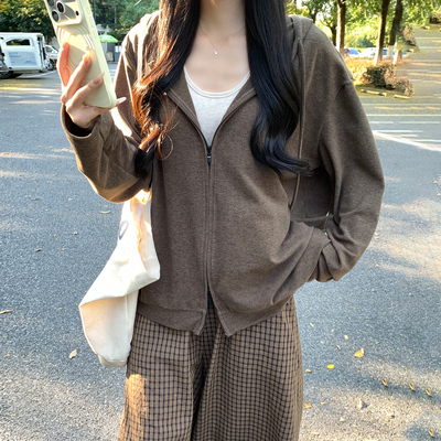 咖色连帽卫衣女春秋新款宽松休闲