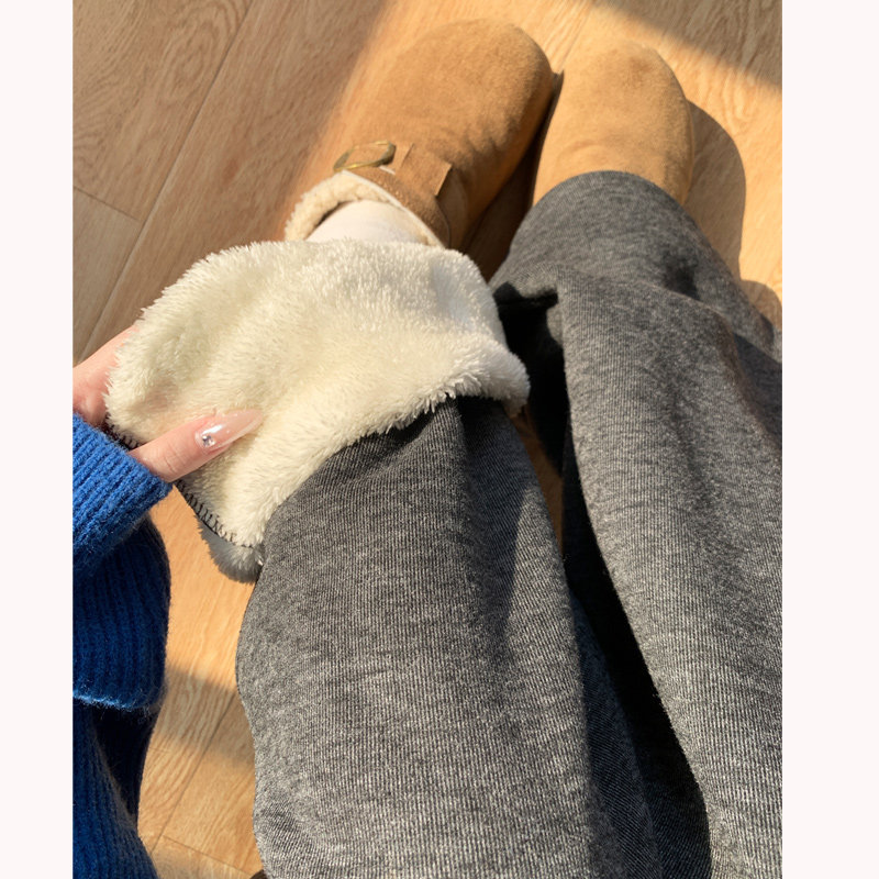 羊羔绒糯米裤灰色女秋冬季2025新款高腰直筒垂感小个子加绒阔腿裤,女装/女士精品,休闲裤,淘宝优惠券,粉丝福利购,淘宝优惠卷