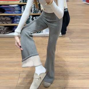 加绒高腰显瘦运动瑜伽喇叭卫裤 美式 女秋冬2025新款 灰色微喇lulu裤