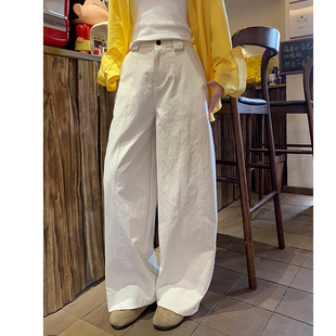 高腰垂感宽松弯刀裤 米白色西装 小个子直筒裤 女春秋2026新款 阔腿裤