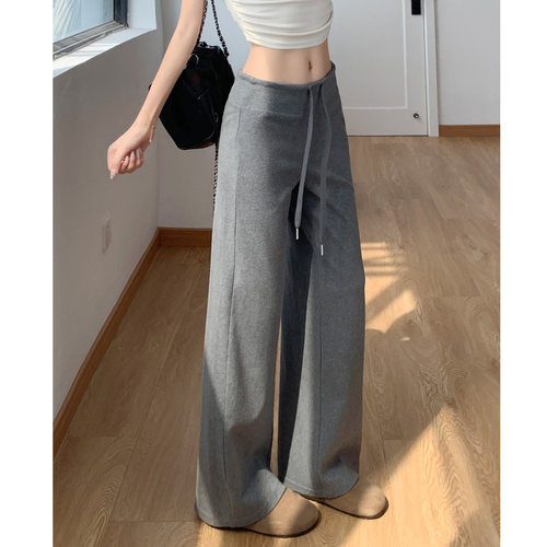 灰色高腰直筒运动卫裤女显瘦
