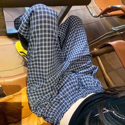 复古格子裤女夏季薄款2025新款小个子遛弯直筒高腰宽松垂感阔腿裤