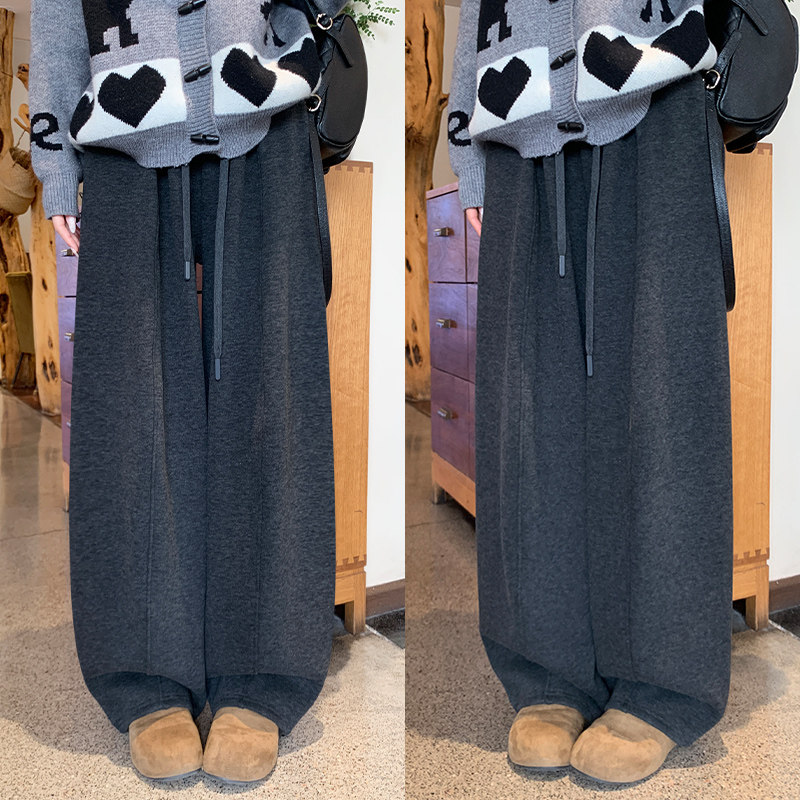 深灰色糯米阔腿裤女秋冬加绒2025新款高腰显瘦宽松休闲加厚弯刀裤,女装/女士精品,休闲裤,淘宝优惠券,粉丝福利购,淘宝优惠卷
