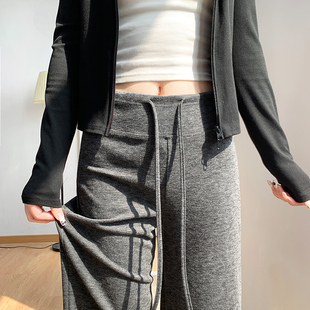 休闲直筒宽松小个子垂感松弛感阔腿裤 2025新款 女春秋季 灰色糯米裤