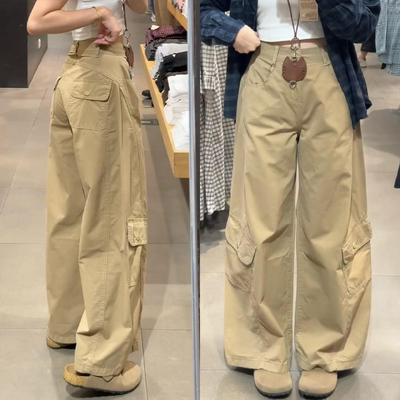 复古工装运动裤女2025秋季新款高腰显瘦小个子宽松直筒弯刀阔腿裤