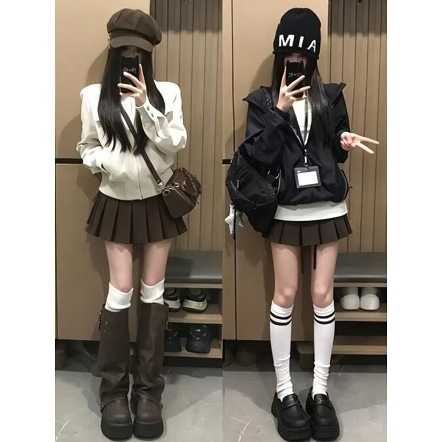 卡其色半身裙女春秋冬2026新款高腰短裙毛呢小个子显瘦a字百褶裙