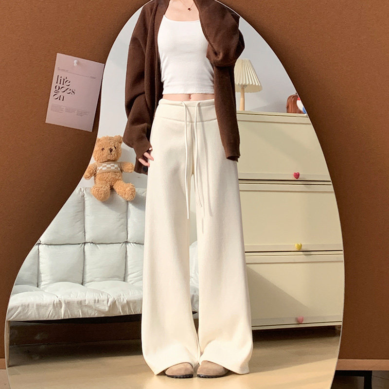 米白色空气糯米裤女春秋2026新款小个子秋冬加绒休闲直筒阔腿卫裤