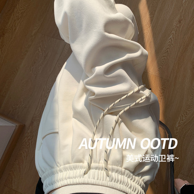 美式运动裤春秋小个子直筒阔腿裤