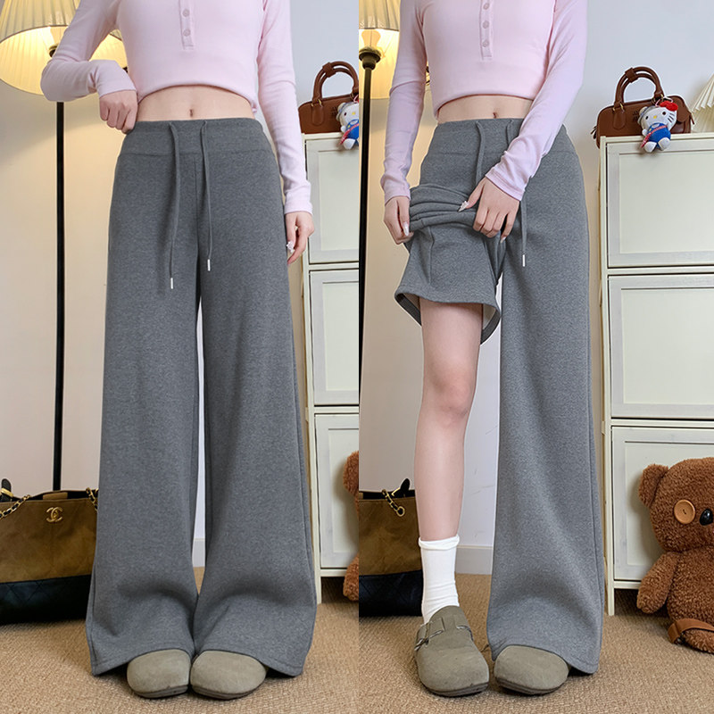浅灰色直筒lulu运动裤女秋冬季2025新款小个子高腰加绒休闲阔腿裤,女装/女士精品,休闲裤,淘宝优惠券,粉丝福利购,淘宝优惠卷