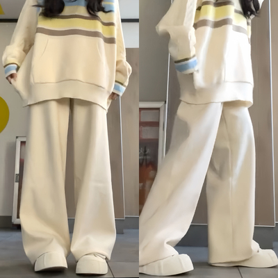 米白色山羊绒阔腿裤女2025春季