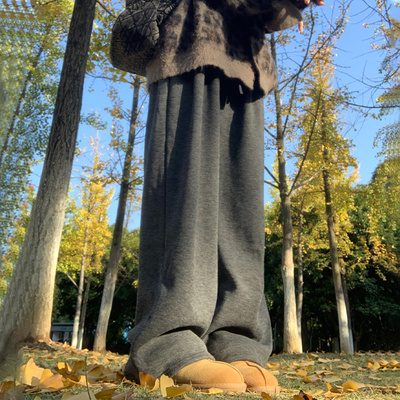 深灰色糯米裤女加绒小个子阔腿裤