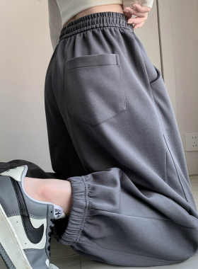 深灰色香蕉运动裤女春秋2026新款高腰直筒小个子休闲美式束脚卫裤