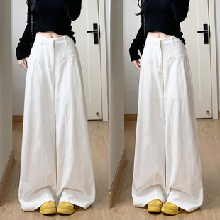 裤 白色棉麻阔腿裤 高腰显瘦老钱风小个子休闲西装 2026新款 女春秋季