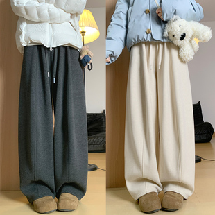 小个子高腰显瘦加厚阔腿裤 2025新款 女秋冬季 深灰色加绒糯米弯刀裤
