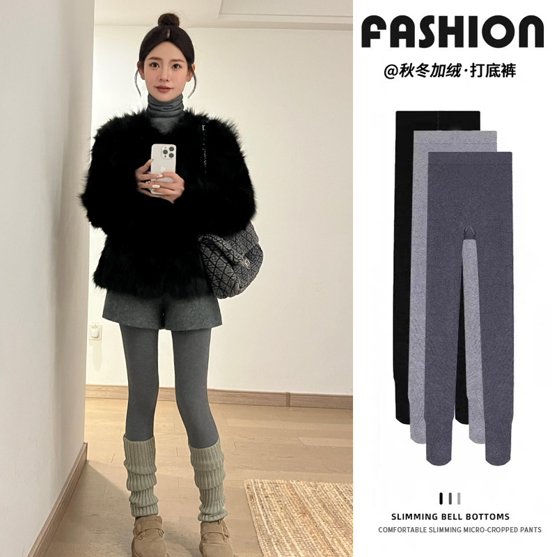 灰色螺纹打底裤女春秋冬2025新款