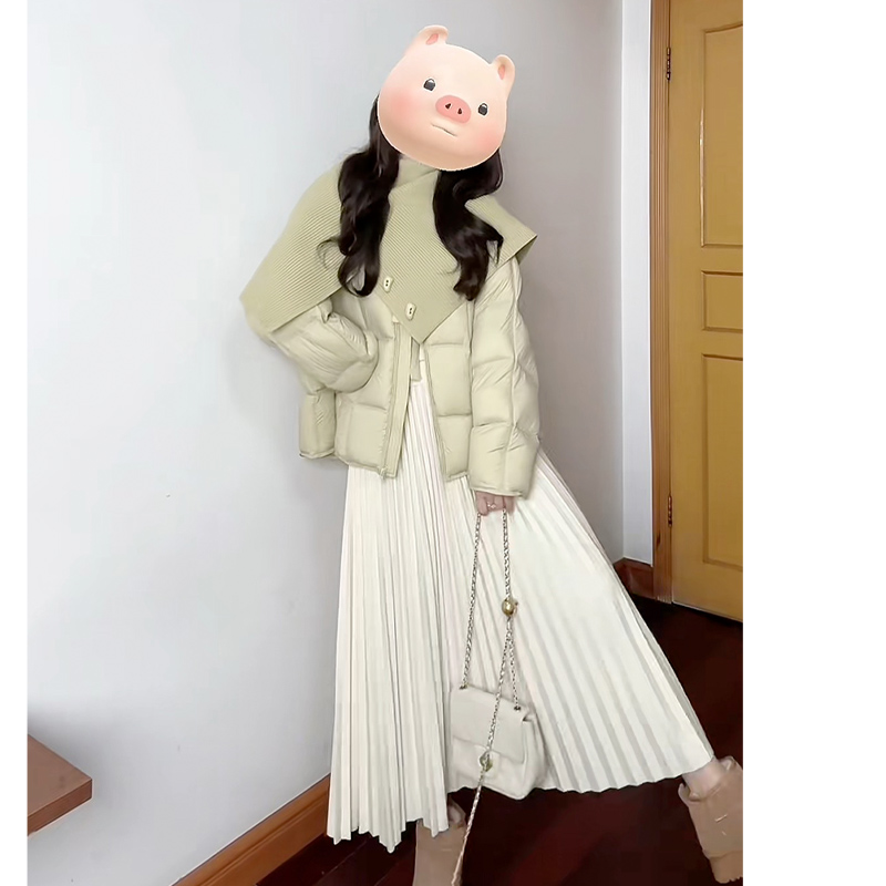 米白色针织百褶裙女秋冬2025新款