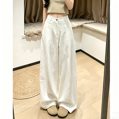 白色棉麻弯刀西装裤女夏2026新款