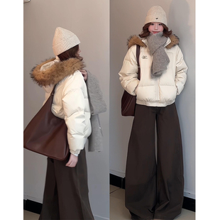 咖色翻边格纹阔腿裤女春秋冬2025新款高腰宽松休闲显瘦垂感直筒裤