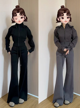 灰色微喇叭卫裤女秋季2026新款小个子高腰显瘦抽绳垂感修身运动裤