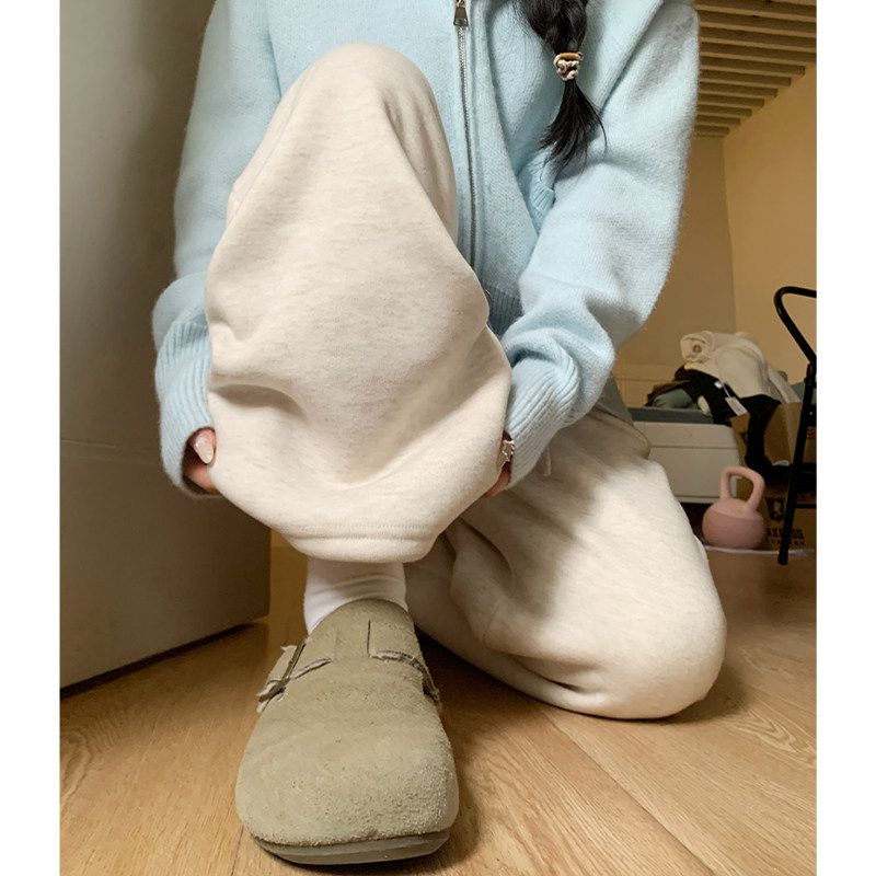 米白色糯米阔腿裤女秋冬加绒2025新款小个子高腰显瘦休闲运动卫裤,女装/女士精品,休闲裤,淘宝优惠券,粉丝福利购,淘宝优惠卷