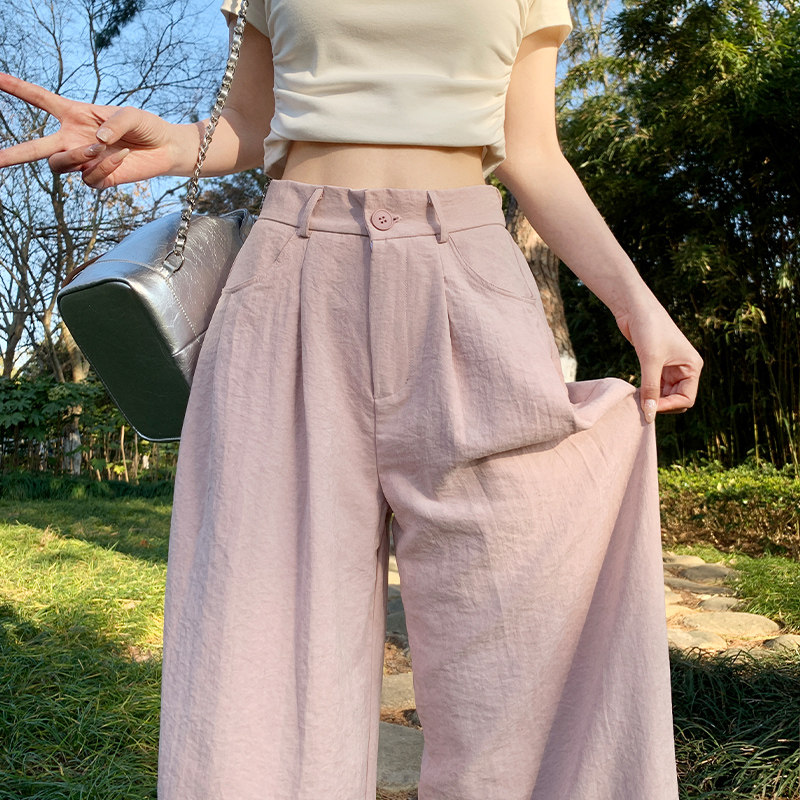 粉色阔腿裤女夏2026新款高腰显瘦垂感直筒裤小个子奶芙山本西装裤