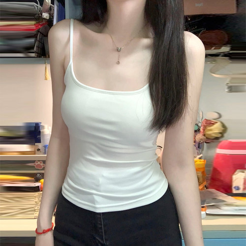白色吊带修身背心女一体打底上衣