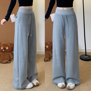浅灰色美式运动裤女春秋2026新款高腰宽松垂感休闲裤直筒阔腿卫裤