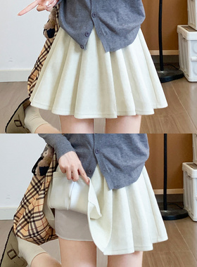白色毛呢百褶裙女2025秋新款高腰显瘦防走光jk半身裙加厚a字短裙
