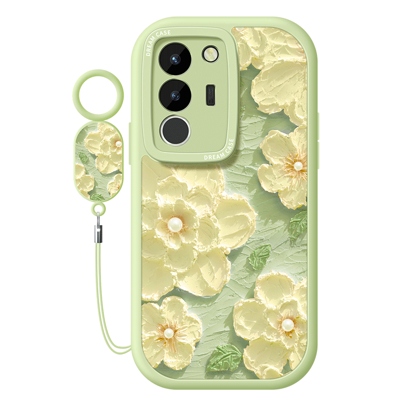 适用vivos17手机壳女款s16e保护套vivo s15pro全包硅胶s12pro防摔s9磨砂s10软外壳viv0油画新款s17e绿色花朵