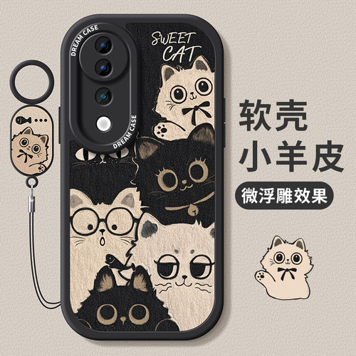 适用vivos19手机壳全包黑白猫咪