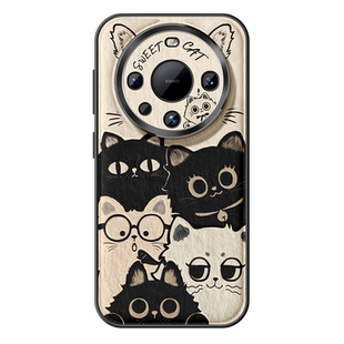 适用华为mate60pro手机壳新款mate80保护套70全包优享版50金属圈防摔m30硅胶磨砂40e黑白猫咪pro+个性软外壳