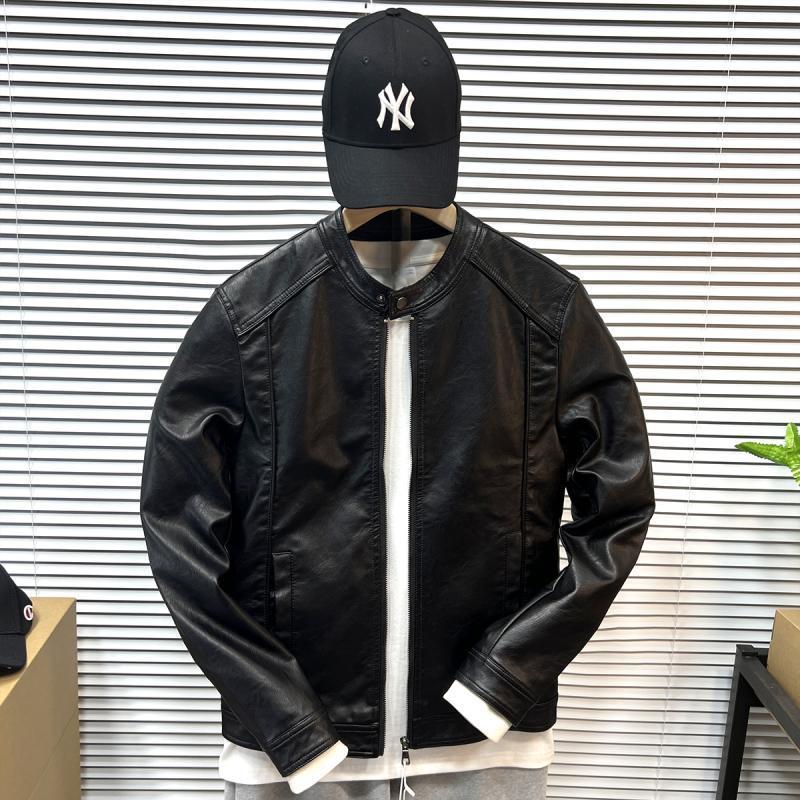 潮牌黑色立领短款休闲皮夹克外套男时尚春秋季新款修身机车服