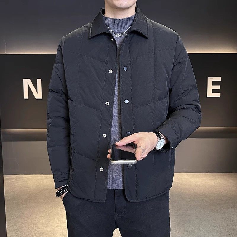 秋冬季痞帅翻领夹克外套男短款潮流高级感保暖轻薄羽绒棉上衣服袄