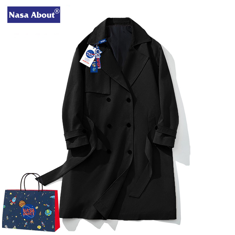 NASA联名款风衣男士中长款春秋季新款ins潮情侣复古过膝大衣外套