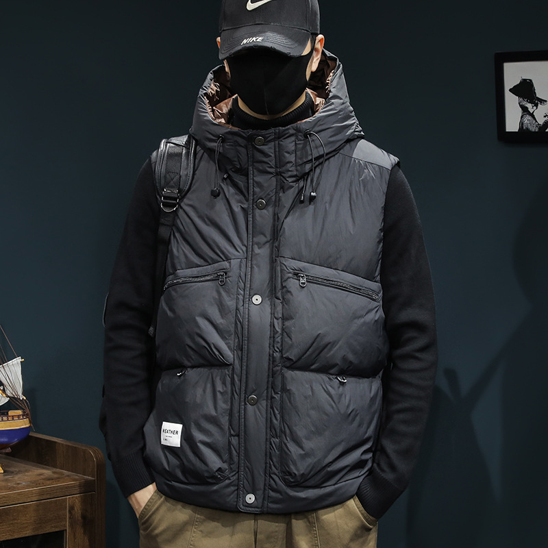 高端羽绒马甲男士2025爆款潮牌冬季马夹连帽无袖外套大码秋冬