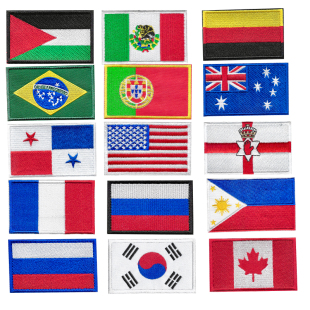 自粘世界各国旗布贴定制魔术贴军迷刺绣补丁贴免缝羽绒服烫熨装饰